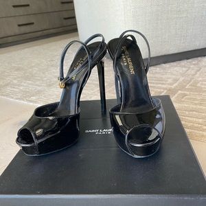 SAINT LAURENT YSL Black Patent Leather Stiletto Heels 36.5 / 6.5